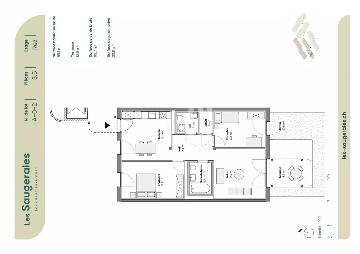 Magnifique appartement de 3.5 pièces au rez-de-chaussée