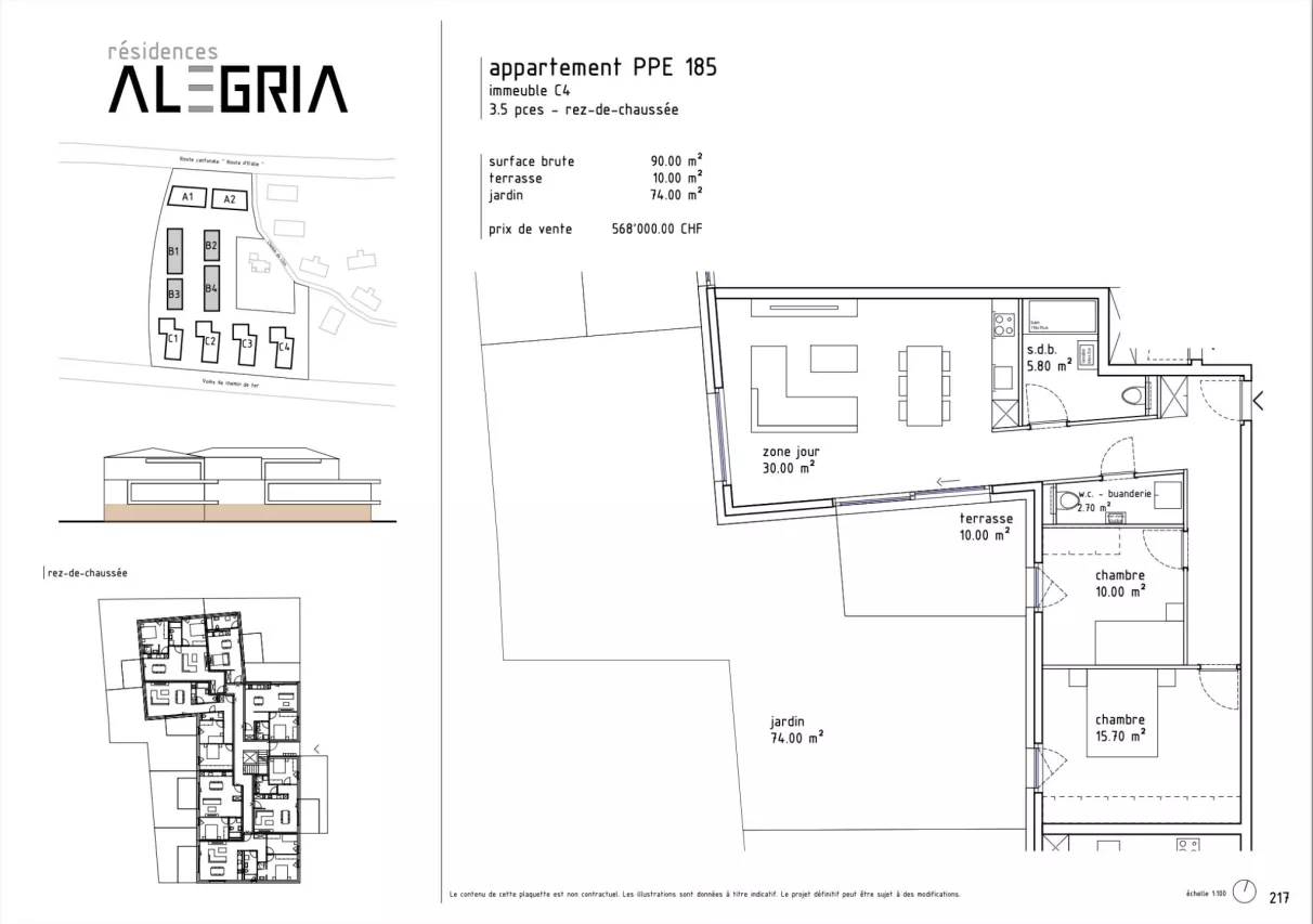Appartement en rez de jardin de 3.5 pièces à Uvrier