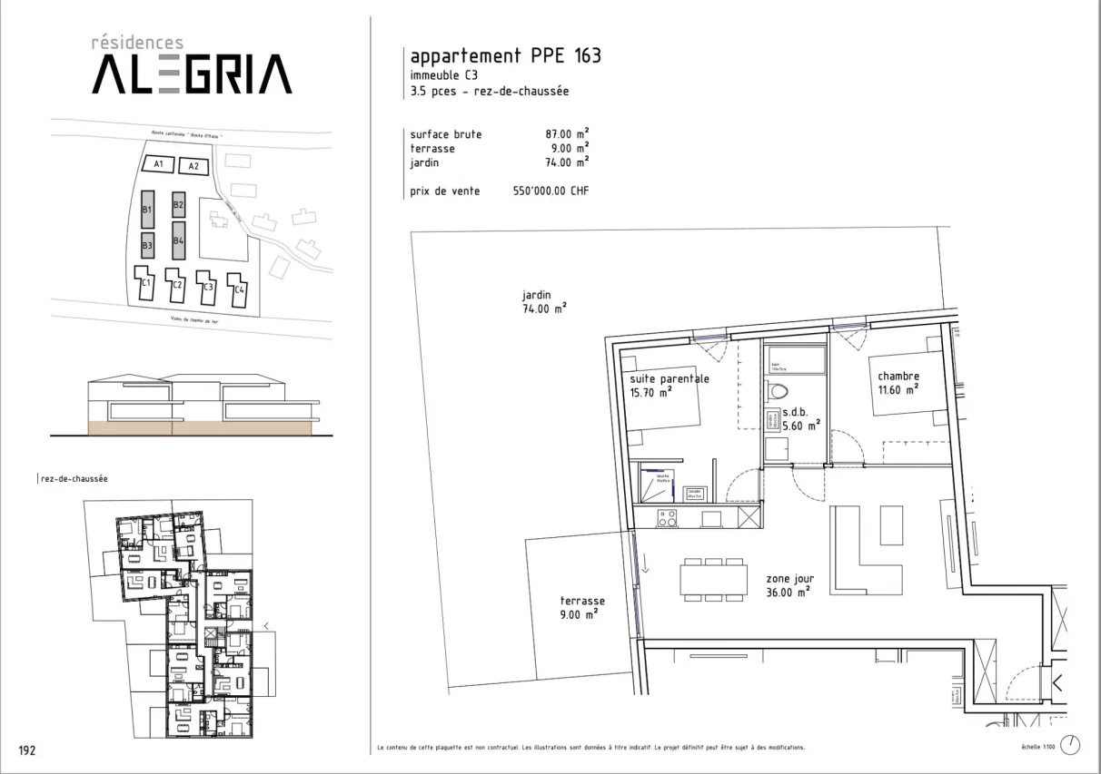 Appartement 3.5 pièces en rez de jardin à Uvrier