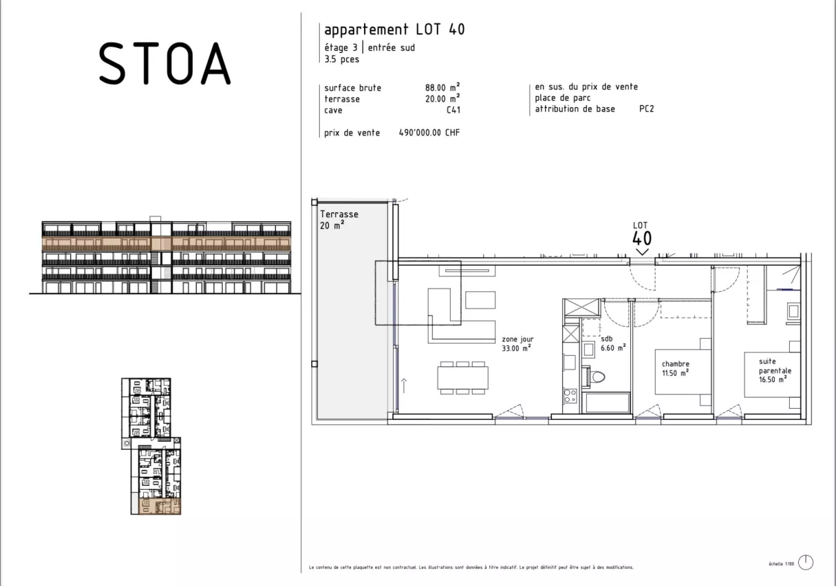Appartement neuf de 3,5 pièces au 3? étage