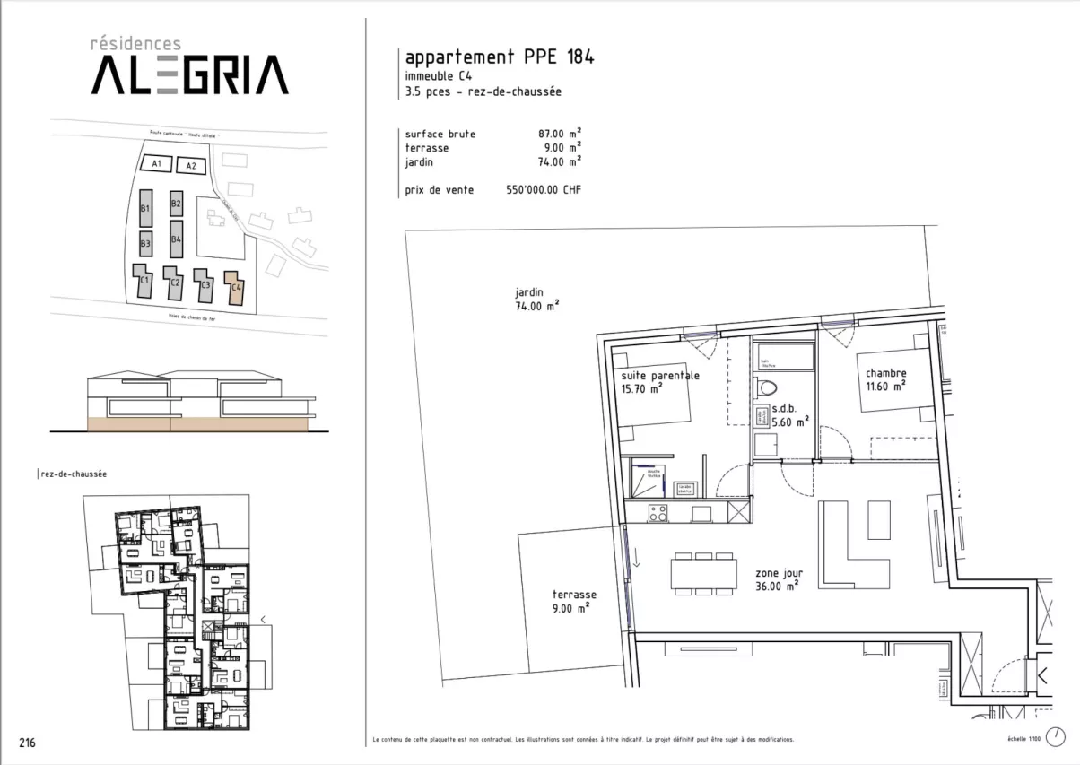 Appartement en rez de jardin de 3.5 pièces à Uvrier